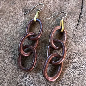 Carved Rosewood Link Earrings