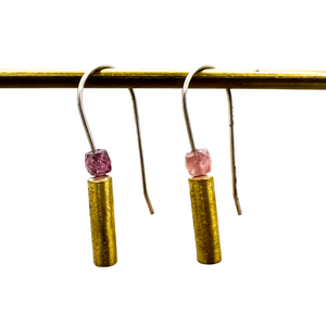 Bar Drop Earrings - Pink Tourmaline
