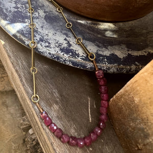 Bar Chain Layering Necklace - Ruby