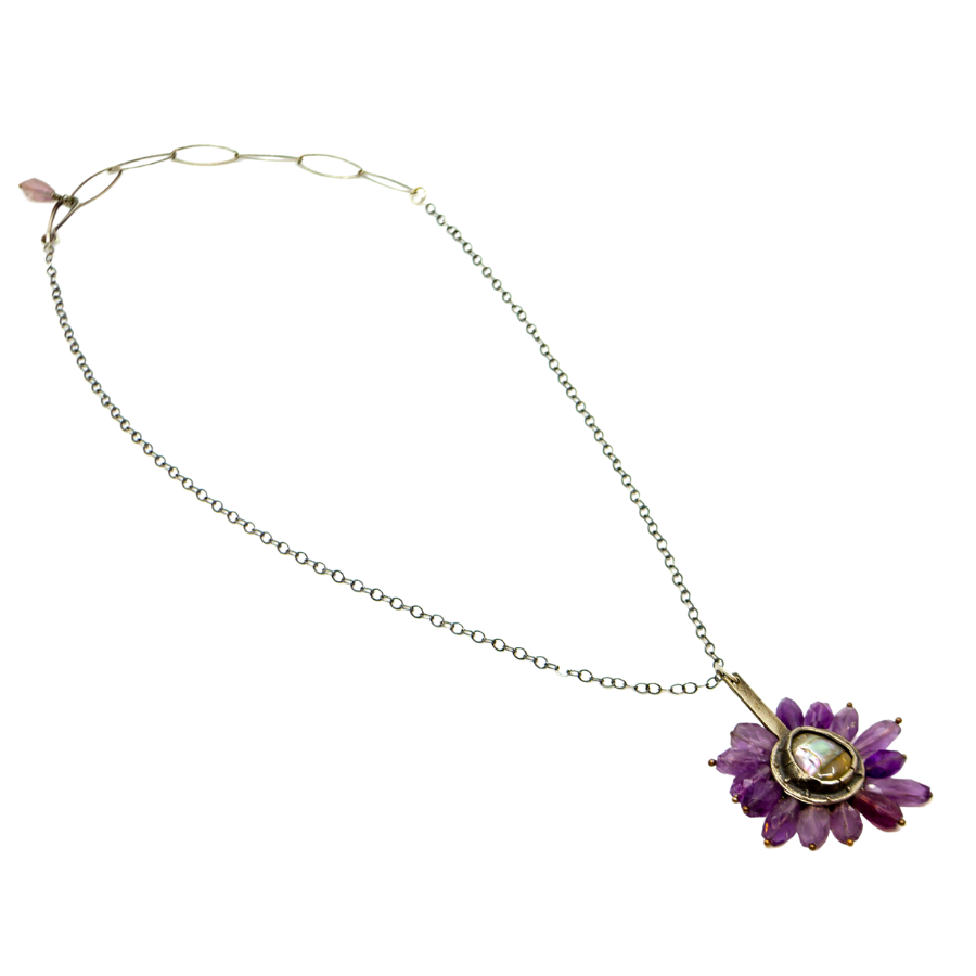 Flora Bloom Stone Necklace - Abalone + Amethyst