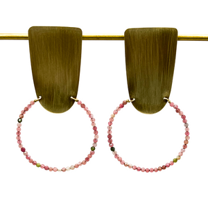 Shield Post Hoop Earrings - Pink Tourmaline