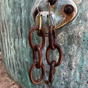 Carved Rosewood Link Earrings