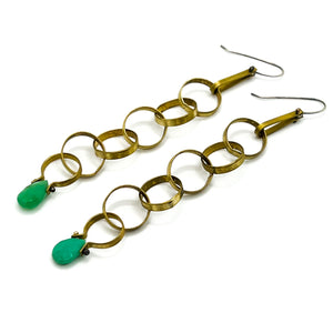 Long Chain Link Earrings - Chrysoprase