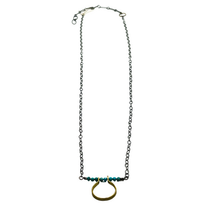 Round Link Pendant Necklace - Turquoise