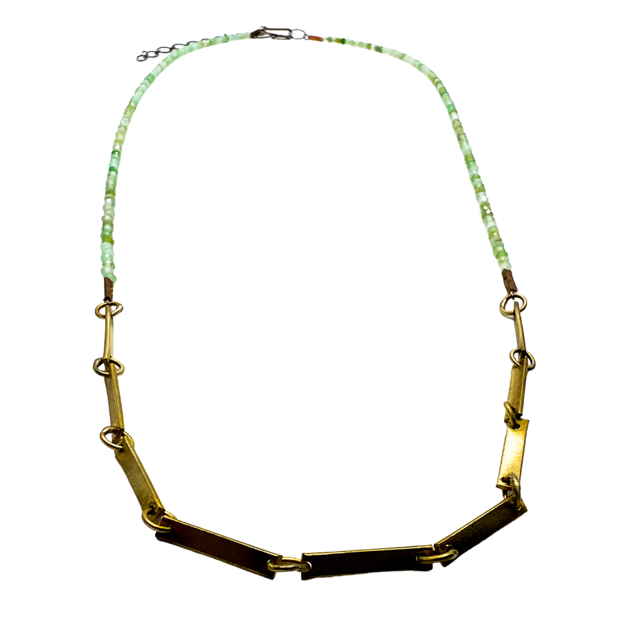 Bar Chain Micro Stone Necklace - Chrysoprase