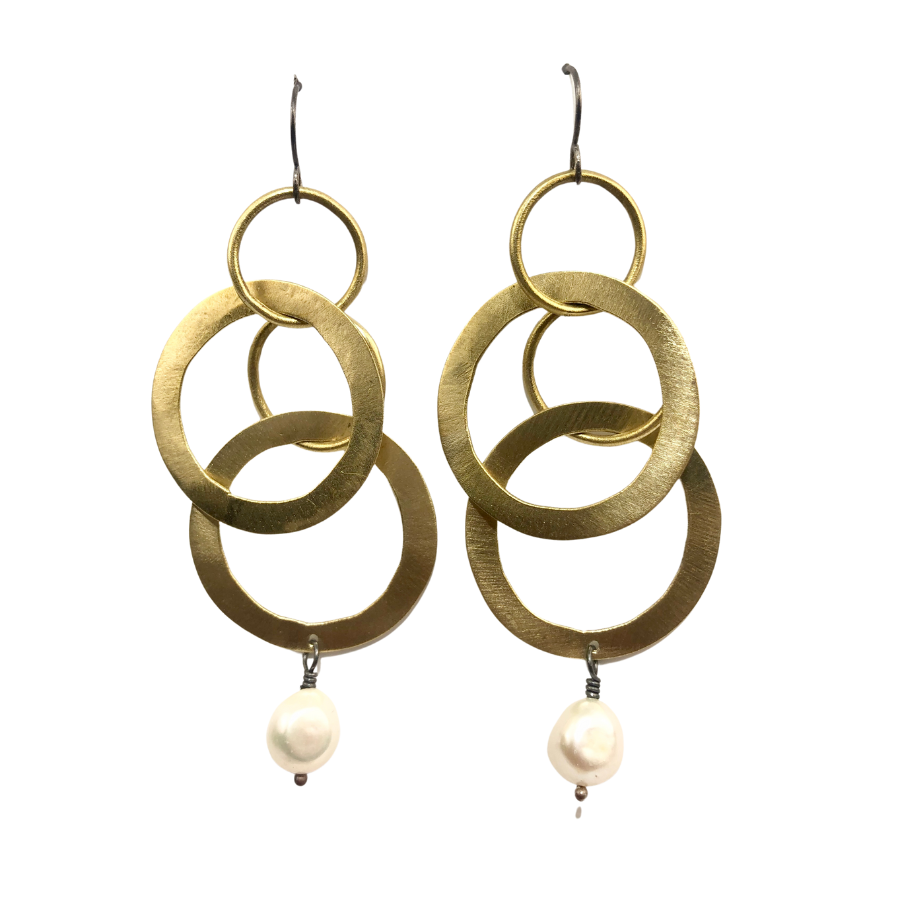 Hammered Hoop Ring Earrings - Pearl