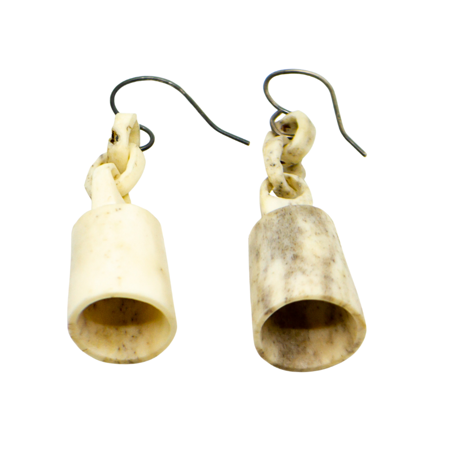 Carved Antler Chain Bell Earrings