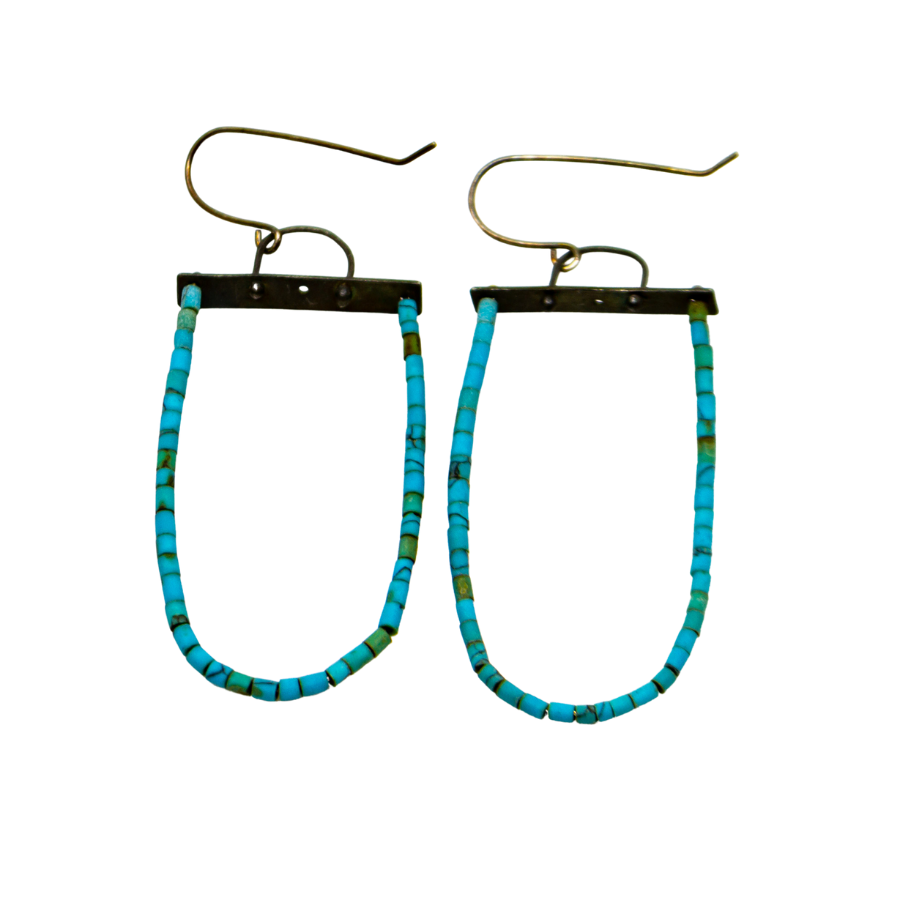 Micro Stone Arch Drop Earrings - Turquoise