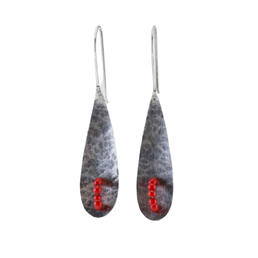 Hammered Petal Arch Stone Earrings - Coral