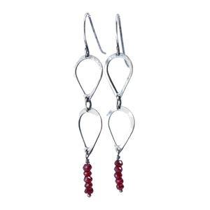 Teardrop Chain Link Earrings  - Garnet