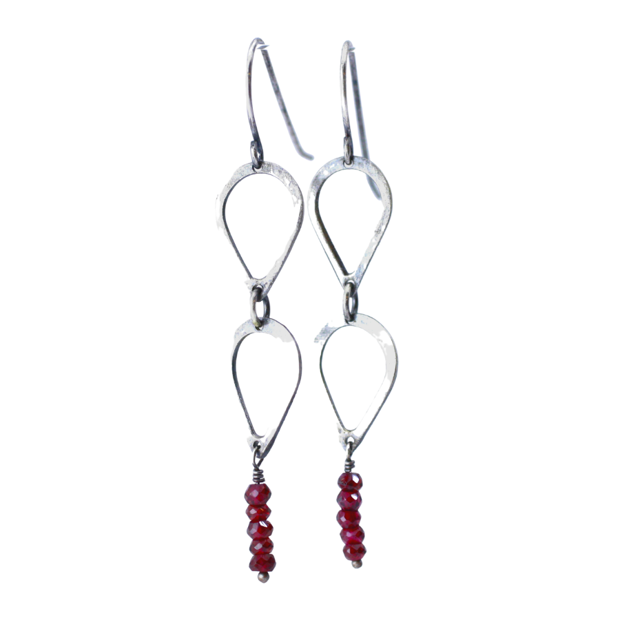 Teardrop Chain Link Earrings  - Garnet