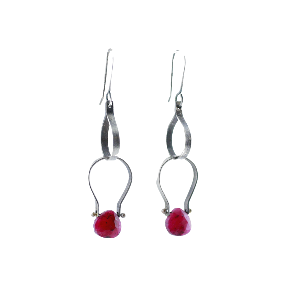 Stirrup Stone Drop Earrings - Ruby