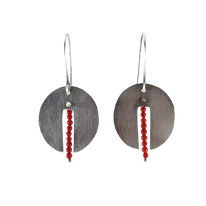 Semi Oval Stone Drop Earrings - Coral