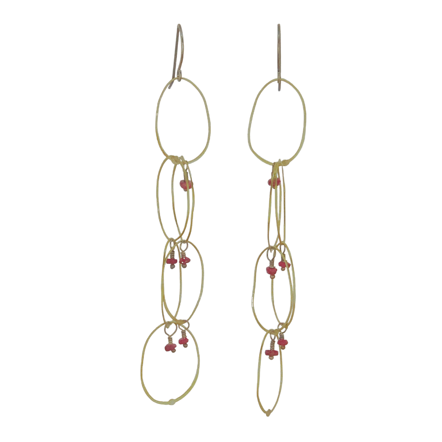 Fine Circle Dangle Brass with Ruby Earrings