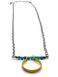 Round Link Pendant Necklace - Turquoise