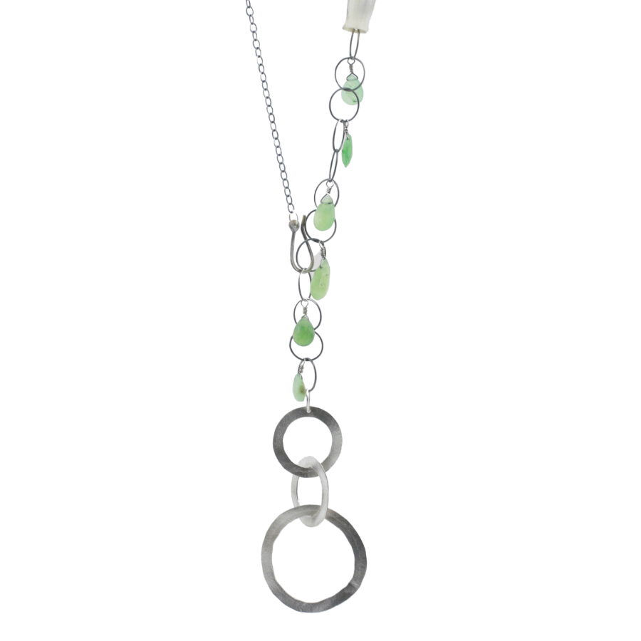 Tiered Hammered Hoop + Stone Necklace - Chalcedony