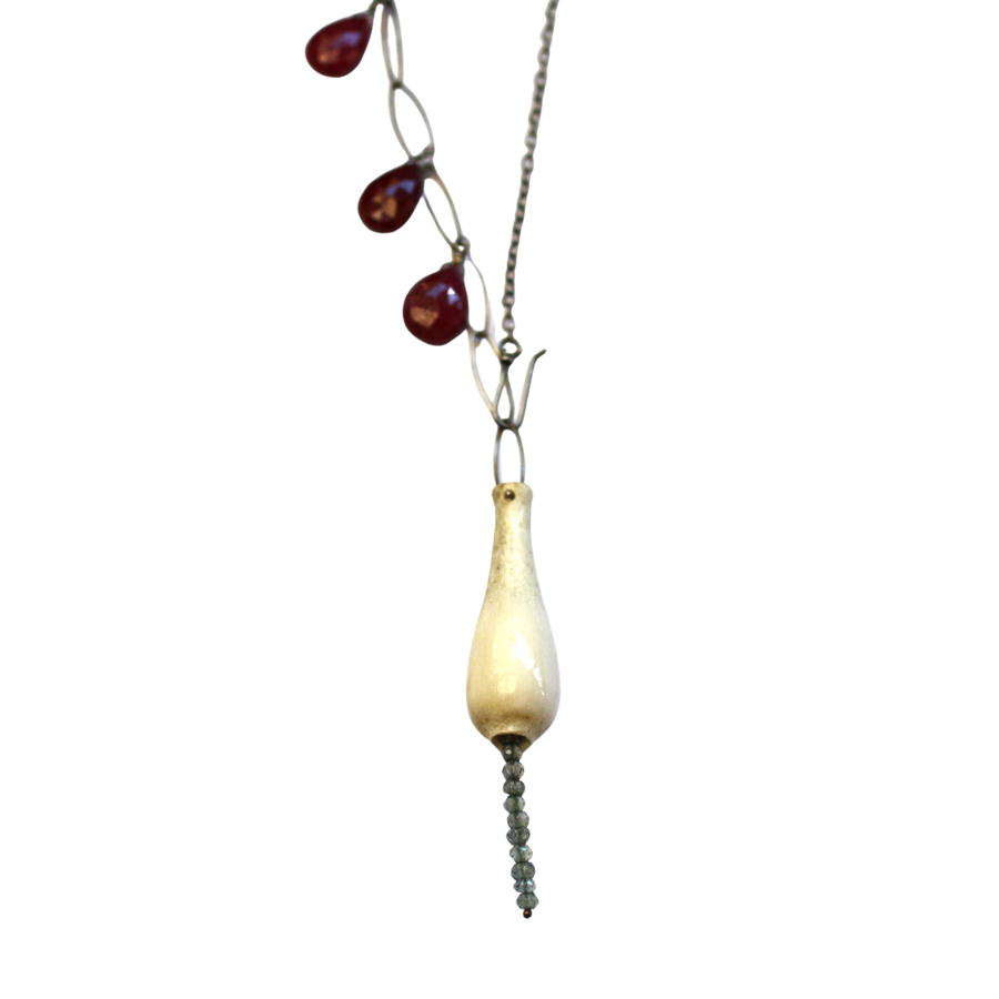 Carved Antler Bulb Pendant Necklace - Ruby + Labradorite