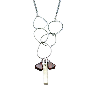 Fused Teardrop Chain + Antler Pendant Necklace - Ruby