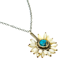 Load image into Gallery viewer, Flora Bloom Stone Necklace - Mother of Pearl + Turquoise
