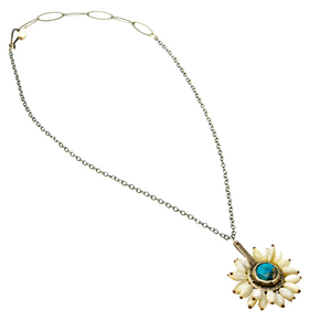 Flora Bloom Stone Necklace - Mother of Pearl + Turquoise