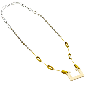 Brass Chain Labradorite Shed Deer Antler Necklace