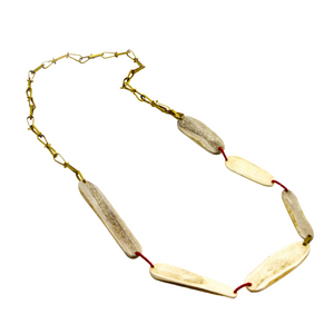 Sliced Antler Micro Stone Link Necklace - Coral