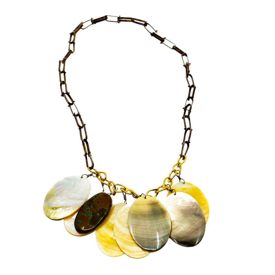 Sea of Ellipse Necklace - Mother of Pearl + Rare Green Tourmaline