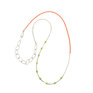 Silver Stone Layering Necklace - Coral + Green Quartz