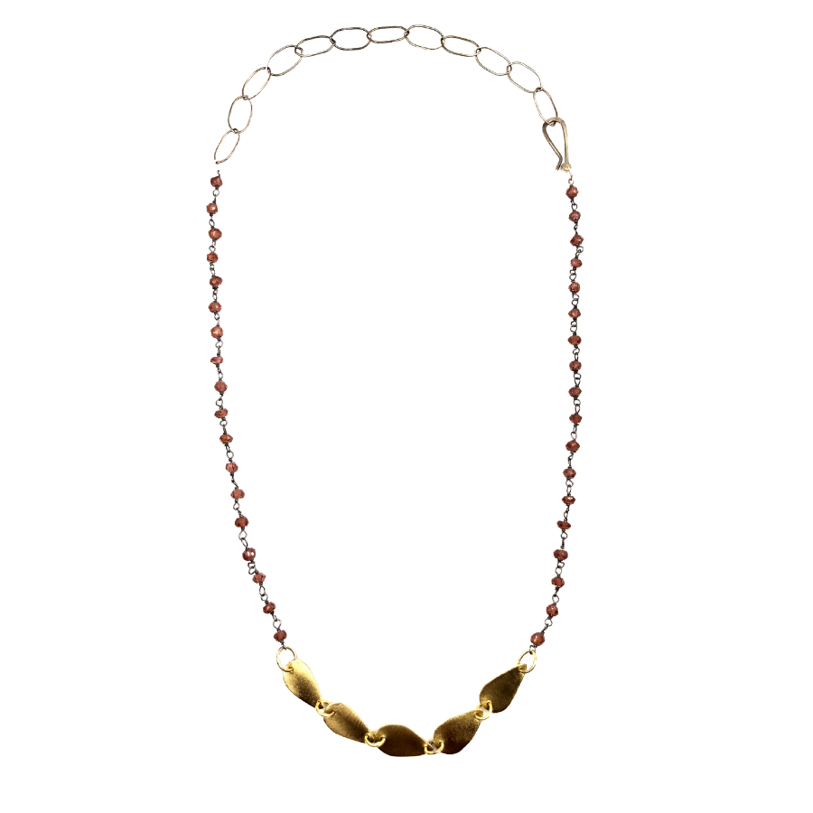 Petite Brass Teardrop Necklace - Garnet
